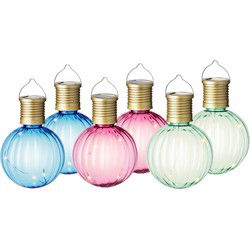 Set van 6x stuks buiten led roze, blauwe en groene lampion solar verlichting 11 cm - Lampionnen