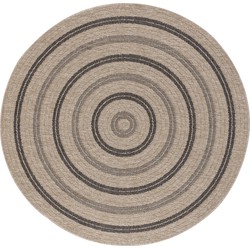  Buitenkleed - Balkon, Terras, Keuken - Rond Jute-Look Tapijt RHONDA - Beige/Zwart - Ø 160 cm 