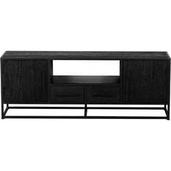 Tv-Meubel Zwart Mangohout - 180x40x55cm - Tv-Meubel Pure Black - Giga Meubel