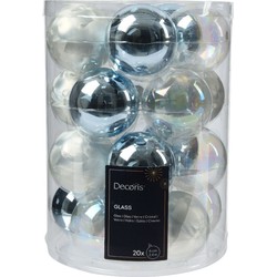 Kerstbal glas d6 cm blauw/wit 20st