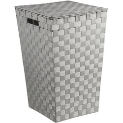 Decopatent® Wasmanden met deksel -  60 Liter - Geweven wasmand - Wasbox met optil deksel - Polypropyleen - Afm 33x33x53 Cm - Grijs