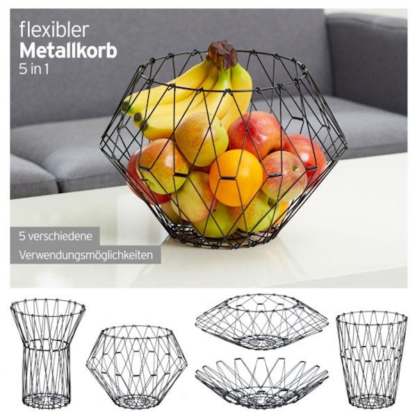 Decopatent® Design Fruitschaal Vouwbaar - Fruitmand in 5 vormen te vouwen - Schaal voor fruit - Design Fruitmand - Metaal - 