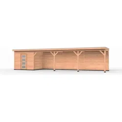 Douglas overkapping 1200 x 250, met schuur en achterwand, Westwood Comfort