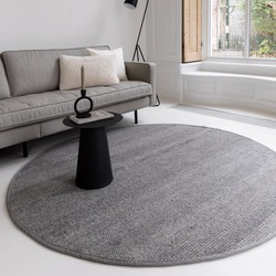 Wollen Vloerkleed Donkergrijs Vik Grijs/Antraciet - <a href="https://vloerkledenloods.nl/vloerkleden/wollen-vloerkleed">Wol</a> - Rond 160 Ø - (M)