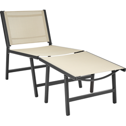 MARCEDDI -Tuinstoel met voetenbank - Beige/Zwart - Textileen