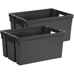 EDA Opbergbox/Opbergkrat 50 L - 2x - zwart - kunststof - 56 x 41 x 29 - stapelbaar/nestbaar - Opbergbox