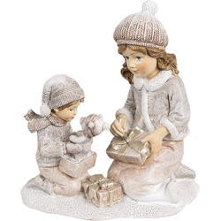 Clayre & Eef Decoratie Beeld Kinderen 15 cm Beige Kunststof