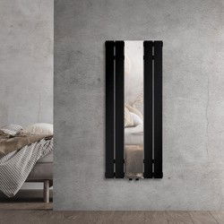 Badkamerradiator Enkellaags incl. spiegel 1200x450 mm Zwart mat met middenaansluiting LuxeBath