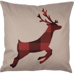 Clayre & Eef Kussenhoes  45x45 cm Rood Bruin Polyester Hert Sierkussenhoes