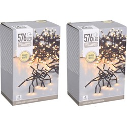 Set van 2x stuks clusterverlichting warm wit buiten 576 lampjes 400 cm - Kerstverlichting kerstboom