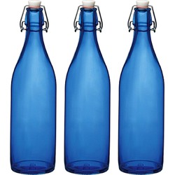 Bormioli rocco set van 4x stuks weckflessen blauw beugeldop glas van 1 liter - Weckpotten