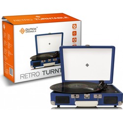 DUTCH ORIGINALS Retro Draaitafel, met geïntegreerde luidsprekers, Vintage Vinyl speler voor grammofoonplaten en audioapparatuur, Donker Blauw, AUX, 2 versterkers