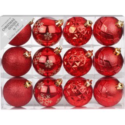 Inge goods Kerstballen - 12 stuks - rood - mat - glans - 6 cm - Kerstbal