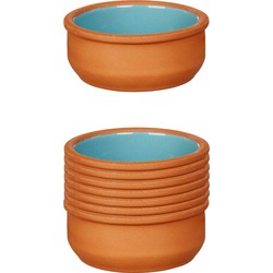 Set 12x tapas/creme brulee serveer schaaltjes terracotta/blauw 8x4 cm - Snack en tapasschalen