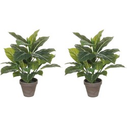 2x groene Philodendron kunstplanten 49 cm met grijze pot - Kunstplanten