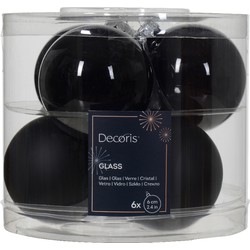 Kerstbal glas d6 cm zwart 6st kerst - Decoris