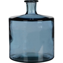 Mica Decorations Guan Fles Vaas - H26 x Ø21 cm - Gerecycled Glas - Blauw