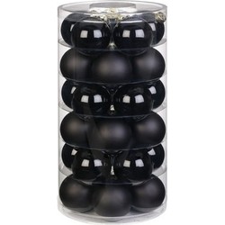 60x Zwarte glazen kerstballen 6 cm glans en mat - Kerstbal