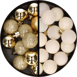 34x stuks kunststof kerstballen goud en wolwit 3 cm - Kerstbal