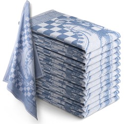 Theedoekset Blok 60 x 65 cm - blauw - 12 stuks - geblokt - blokdoeken - 100% katoen - horeca - schaatsen