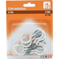 Schroefhaken wit gebogen - set van 12x stuks - 2 x 54 mm - Handdoekhaakjes