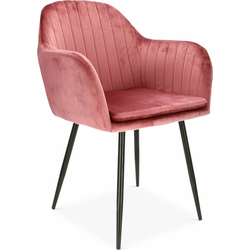 Furnicher Brando Dining Chair - Velvet Upholstery - Modern Design - Steel Frame - Pink Velvet - Black Legs