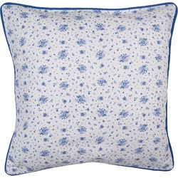 Clayre & Eef Kussenhoes  40x40 cm Wit Blauw Katoen Vierkant Roosjes