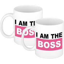 2x stuks roze I am the boss mok / beker voor heren 300 ml - Bekers