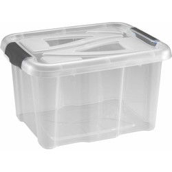 Hega Hogar opbergbox - transparant/blauw- 17 liter - 40 x 32 x 23 cm - Opbergbox