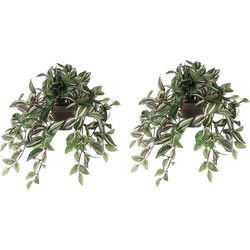 2x groene Tradescantia/vaderplant kunstplanten 45 cm met hangpot - Kunstplanten