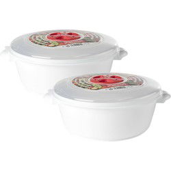 Magnetronschaal met deksel/ventiel - 2x - 1 liter - wit - kunststof - BPA vrij - Magnetronbakken