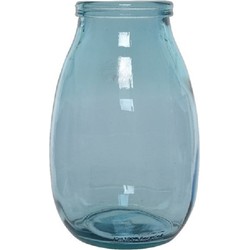 Blauwe vazen/bloemenvazen van gerecycled glas 18 x 28 cm - Vazen