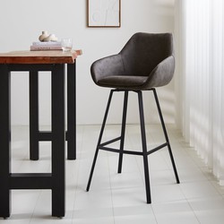 Draaibare Barkruk Antraciet Ecoleder Elise - Met Armleuning - Zithoogte 79 cm