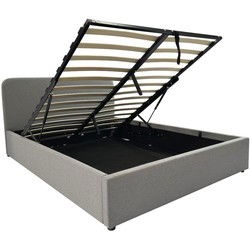 Opbergbed 140x190 cm met hoofdbord bekleed met grijze stof - YSÉE