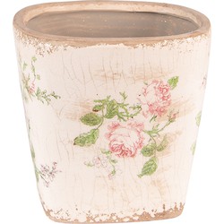 Clayre & Eef Bloempot  16x16x16 cm Roze Beige Keramiek Bloemen Bloempot binnen