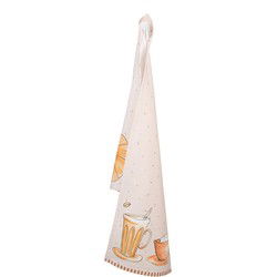 Clayre & Eef Theedoek  50x70 cm Beige Katoen Rechthoek Croissant en koffie Keukenhanddoek