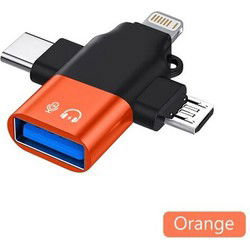 Elough- 3 In 1 - Usb3.0 - Data Reader / Transfer Micro/Type C/Bliksem Converter Voor Usb Disk Mouse - Smart Cardreader Voor Iphone Samsung Tablet Ipad - Oranje
