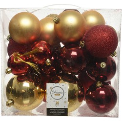 Decoris Kerstballen - 26x st - goud/rood - 6-8-10 cm - kunststof - Kerstbal