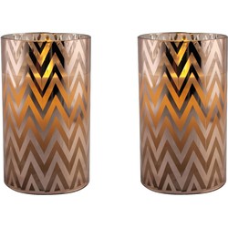 2x stuks luxe led kaarsen in koper glas D7 x H12,5 cm - LED kaarsen