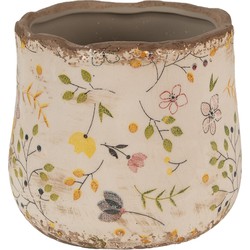 Clayre & Eef Bloempot  Ø 11x10 cm Beige Geel Keramiek Bloemen Bloempot Binnen