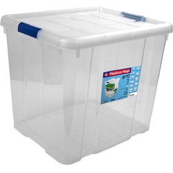 1x Opbergboxen/opbergdozen met deksel 35 liter kunststof transparant/blauw - Opbergbox
