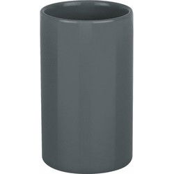 Spirella Badkamer drinkbeker/tandenborstelhouder Sienna - porselein - glans donkergrijs - 7 x 11 cm - Tandenborstelhouders