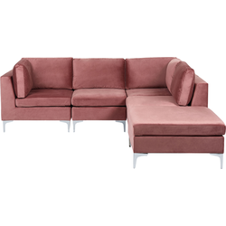 EVJA - Hoekbank met ottomaan 4-zits - Roze - Linkerzijde - Fluweel