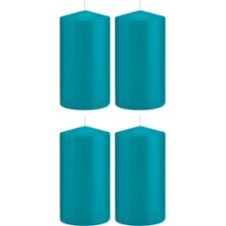 4x Kaarsen turquoise blauw 8 x 15 cm 69 branduren sfeerkaarsen - Stompkaarsen