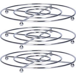 Secret de Gourmet ronde pannen onderzetter - 3x - zilver - D20 cm - Panonderzetters