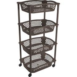 Keuken opberg trolleys/roltafels met 4 manden 86 cm cappuchino bruin - Opberg trolley