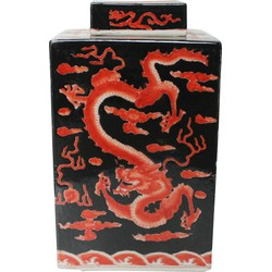 Fine Asianliving Chinese Gemberpot Zwart Rood Draak Handgeschilderd