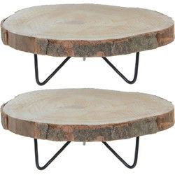 Mica Decorations Plant verhoger - 2x - hout-metalen - H14 x D40 cm - Bijzettafels