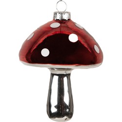 Clayre & Eef Kersthanger Paddenstoel Ø 7x9 cm Rood Glas Kerstboomversiering