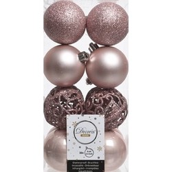 Decoris Kerstballen - 16x st - lichtroze - D6 cm - kunststof - Kerstbal